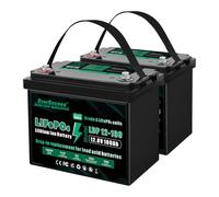 EverExceed Batterie Lithium 12V 100Ah avec BMS 100A Intégré, Batterie Lifepo4 1280Wh avec Protection Contre les Basses Températures, Idéale pour les Yachts, Les Bateaux, 2 Pack
