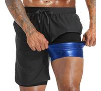 Everfion Short de sauna 2 en 1 pour homme - Doublure de compression - Pantalon d'entraînement athlétique avec poches, Noir (intérieur bleu), X-Large
