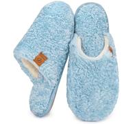 EverFoams Pantoufles confortables en peau de mouton alpin à mémoire de forme pour femme, bleu clair, 39/40 EU
