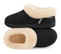 EverFoams Pantuflas bottines pour femmes Chaud Duveteux Mousse à mémoire Intérieur Chaussons Noir charbon,36-37 EU