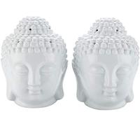 EVERGD Brûleurs d'huile en cire avec tête de Bouddha - Brûleur d'huiles essentielles - Aromathérapie - Pour yoga, spa, bureau - Cadeau décoratif (blanc, 2)