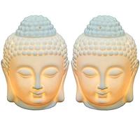 EVERGD Lot de 2 statuettes en forme de tête de Bouddha - Brûleurs d'huiles essentielles en céramique - Diffuseur d'aromathérapie pour yoga, spa, salle de méditation, décoration d'intérieur - Blanc