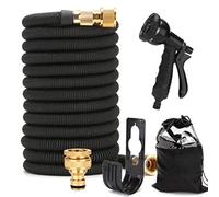 EVERGD Tuyau d'arrosage extensible, 3 couches en latex, léger, 3/4" et 1/2", connecteurs en laiton massif noir, tuyau d'arrosage flexible anti-torsion avec 8 fonctions de pulvérisation (7,6 m)
