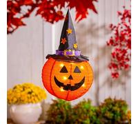 Evergreen Chapeau de sorcière à LED en tissu à suspendre avec lanterne citrouille, manche à air d'Halloween avec lumières LED