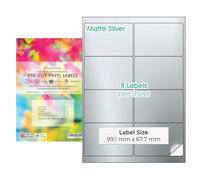 Evergreen Goods A4 Argent Mat Prédécoupé Autocollant Etiquettes | Papier Autocollant Pour Imprimantes à Jet D'encre Et Laser |2x4, 8 éTiquettes Par Feuille, 80 Au Total, 10 Feuilles