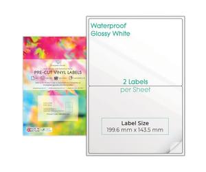 Evergreen Goods A4 Blanc Imperméable Vinyle Prédécoupées | 10 Feuilles | Mat Autocollant Multiusage | Impression Jet d'Encre/Laser | 2 Étiquettes par Feuille (1x2), 20 au Total