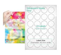 Evergreen Goods Étiquettes Autocollantes 40mm Transparent | 10 Feuilles A4 | Rondes, Circulaire, Prédécoupées, Brillant | Imprimables à Jet d'Encre | 24 Étiquettes/Feuille, 240 au Total