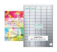 Evergreen Goods™ Étiquettes autocollantes prédécoupées A4 - Argent mat imperméable | 650 étiquettes (5x13) sur 10 feuilles | Impression jet d'encre et laser
