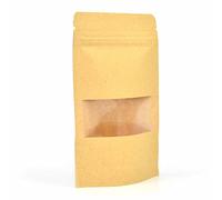 Evergreen Goods Kraft Sachets Réutilisables 90 x 140 x 40mm| Lot de 10 | Kraft, Réutilisables, avec Fenêtre | Lot de 10 Sachets - Emballage Écologique | Auto-Stables, Refermables à Chaud