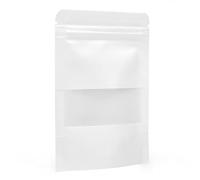 Evergreen Goods Lot de 50 sacs blancs autoportants avec fenêtre et fermeture éclair réutilisable pour thé, grains de café, noix, graines, fruits secs (90 x 140 mm)