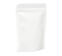 Evergreen Goods Lot de 50 sacs d'emballage en papier blanc à fond plat avec film intérieur, fermeture éclair réutilisable et scellables à la chaleur pour thé, grains de café, noix (130 x 180 mm)
