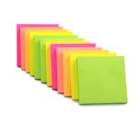 Evergreen Goods Ltd 12 Notes Autocollantes Adhésives 76x76mm (3"x3") | Bloc Notes Amovibles En Jaune, Rose, Orange, Vert, Pêche | 100 Feuilles/bloc | Utilisation Bureau, Maison, éCole