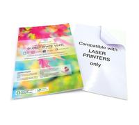 Evergreen Goods Ltd 20 feuilles A4 blanc brillant imperméable (PVC) papier autocollant vinyle, compatible avec les imprimantes laser, papier d'impression autocollant haute definition