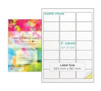 Evergreen Goods Pack de 50 Feuilles A4 Blanc Auto-Adhésif Étiquettes | Papier Mat Multi-Usages | Imprimables Jet d'Encre et Laser | 21 Étiquettes par Feuille (3 x 7), 1050 au Total