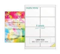 Evergreen Goods Pack de 50 feuilles A4 multi-étiquettes (2 x 4, 8 par feuille: 400 étiquettes au total) Blanc mat en papier auto-adhésif, étiquettes multi-usages, imprimables jet d'encre et laser
