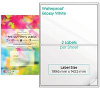 Evergreen Goods Pre-Cut A4 Self Adhesive Labels Matte White Waterproof Vinyl 1x2 (2 Per Sheet) 20 Labels Total, 10 Sheets Inkjet/Laser Printing
