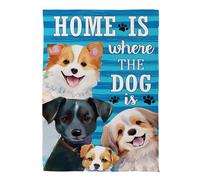 Evergreen Home Is Where The Dog Is Suede Drapeau de jardin double face 30,5 x 45,7 cm, drapeaux toutes saisons pour l'extérieur de la maison, drapeaux de printemps de bienvenue pour porte d'entrée