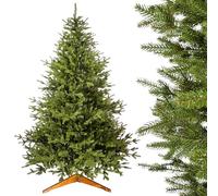 Evergreen Tree Sapin de Noël artificiel 150 cm - 100 % moulé par injection avec support en bois naturel - Fabriqué en UE - Aspect naturel