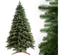 Evergreen Tree® Sapin de Noël Artificiel 150 cm Réaliste 100% Moulés par Injection, Fabriqué en UE - Premium Nordmann Arbre de Noël avec Support en Bois - Naturelle Christmas Tree