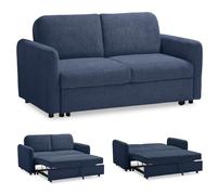 EVERGREENWEB - Canapé-lit 2 Places Convertible en Lit Double Fonction de Couchage en Tissu Blue, Dossier Inclinable Click Clack à Double Coussin, Canapé avec Chaise Longue Structure Renforcée, Nelly