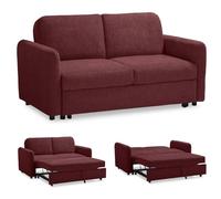 EVERGREENWEB Canapé-lit 2 Places Convertible en Lit Double Fonction de Couchage en Tissu Bordeaux, Dossier Inclinable Click Clack à Double Coussin, Canapé avec Chaise Longue Structure Renforcée, NELLY