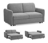 EVERGREENWEB - Canapé-lit 2 Places Convertible en Lit Double Fonction de Couchage en Tissu Gris, Dossier Inclinable Click Clack à Double Coussin, Canapé avec Chaise Longue Structure Renforcée, Nelly