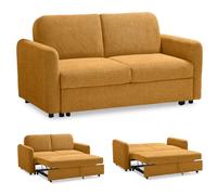 EVERGREENWEB - Canapé-lit 2 Places Convertible en Lit Double Fonction de Couchage en Tissu Jaune, Dossier Inclinable Click Clack à Double Coussin, Canapé avec Chaise Longue Structure Renforcée, Nelly