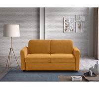 EVERGREENWEB - Canapé-lit 2 Places Convertible en Lit Double Fonction de Couchage en Tissu Jaune, Dossier Inclinable Click Clack à Double Coussin, Canapé avec Chaise Longue Structure Renforcée, Nelly
