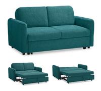 EVERGREENWEB Canapé-lit 2 Places Convertible en Lit Double Fonction de Couchage en Tissu Vert Pétrole Dossier Inclinable Clic Clack à Double Coussin Canapé avec Chaise Longue Structure Renforcée NELLY