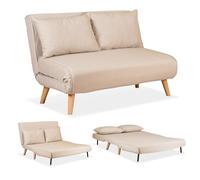 EVERGREENWEB - Canapé-Lit Banquette Convertible en lit | Fauteuil-lit Relax avec Matelas 120 cm et Coussin rembourré | Canapé clic-clac 2 Places avec Pieds en Bois | Foldy Beige