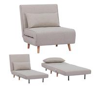EVERGREENWEB - Canapé-Lit Banquette Convertible en lit | Fauteuil-lit Relax avec Matelas Simple et Coussin rembourré | Canapé clic-clac 1 Place avec Pieds en Bois | Foldy Beige