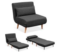 EVERGREENWEB - Canapé-Lit Banquette Convertible en lit | Fauteuil-lit Relax avec Matelas Simple et Coussin rembourré | Canapé clic-clac 1 Place avec Pieds en Bois | Foldy Gris Foncé