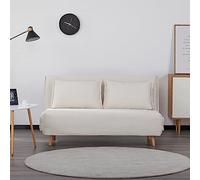 EVERGREENWEB Canapé-lit Convertible en Lit 2 Places 140 cm en Tissu Blanc, Fauteuil-lit Relax Dossier Réglable 5 Positions, Oreillers Amovibles, Pieds en Bois, Canapé Pliant Clic Clac Rembourré VELVET