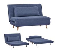 EVERGREENWEB Canapé-lit Convertible en Lit 2 Places Adulte en Tissu Bleu, Fauteuil-lit Relax Dossier Réglable 5 Positions, Oreiller Amovible, Pieds en Bois, Canapé Pliant Clic Clac Rembourré | Velvet