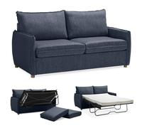 EVERGREENWEB Canapé-Lit Convertible en Lit 2 Places avec Matelas Double Memoire de Forme Pliable, Tissu Rembourré Bleu, Dossier avec Coussins Amovible, Moderne Système de Couchage, 170x90x75cm | GRACE