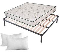 EVERGREENWEB Ensemble Matelas et Sommier Double 180x200 cm Oreiller en Mémoire Gratuit| Kit Matelas en Tissu Aloé Vera 20 cm de Hauteu avec Sommier Cadre de lit avec 4 Pieds Inclus