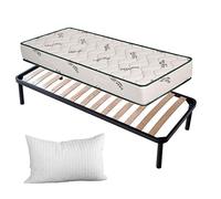 EVERGREENWEB Ensemble Matelas et Sommier Simple 75x190 cm Oreiller en Mémoire Gratuit| Kit Matelas en Tissu Aloé Vera 20 cm de Hauteu avec Sommier Cadre de lit avec 4 Pieds Inclus