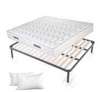 EVERGREENWEB - Kit Lit Complet Double 140x190 cm Sommier et Matelas Haut 19 cm avec 2 Coussins Mémoire Gratuits. Ensembles Sommiers et Matelas Composés: Mousse + Cadre avec 4 Pieds