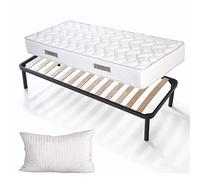 Evergreenweb - Kit sommier et Matelas Haut 19 cm avec Coussin memorie de Forme gratuites, lit Simple Complet Evergreen, Matelas orthopédique en Mousse, sommier à Lattes orthopédique (Kit, 80_x_195_cm)