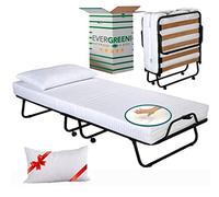 EvergreenWeb - Lit d'appoint Simple 80x190 cm Pliant avec Matelas en memoire de Forme avec oreillers en memoire Gratuit, sommier à Lattes en Bois et Roulette, orthopédique, extractible, pour invité