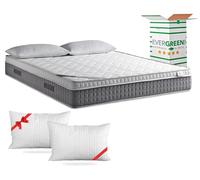EVERGREENWEB Matelas 140x195 avec Surmatelas intégré en Mousse à Mémoire de Forme 7 Zones Ergonomique 25 cm de hauteur + Oreillers GRATUIT Housse Blanc Rembourré à Effet Massant Tissu Hypoallergénique