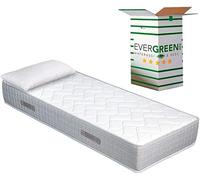 EVERGREENWEB - Matelas Simple 90x200 en Mousse Waterfoam Élastique de 25 cm de Hauteur avec 1 Coussin Memory Foam, Orthopédique, 7 Zones de Confort, Revêtement Blanc Effet MASSANT Tissu Anti-Acariens