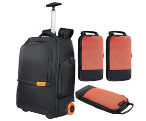 Everki 123 Sac à Dos Ordinateur à roulettes - pour Laptop 15,6" et MacBook 16", Bagage Cabine Femme/Homme avec Roues remplaçables + kit 3 Cubes de Compression