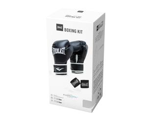 Everlast Kit d'entraînement Core, Noir/Blanc | Comprend des gants de boxe noirs à scratch pour sac et des bandages de 305 cm