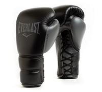 Everlast Powerlock 2 Pro Laced 16oz Boxing Gloves, Black Boxing Gloves for Bags, Mitt Work & Sparring, Turnback Wrist Support, Five Layered Foam Inner and Laced Track System - Authentic Gear