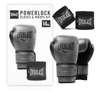 Everlast Powerlock 2R Gants de Boxe 14 oz et Bandes de Boxe (Anthracite) | Longueur 305 cm, sparring, entraînement, adulte, maintien du poignet, quadruple couche de mousse, auto-agrippant