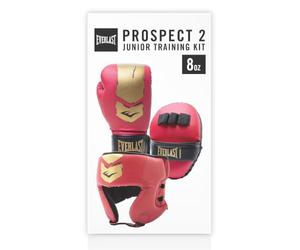 Everlast Prospect 2 Kit d'Entraînement Enfant (Rouge/Or) 8oz Gants de Boxe, Pattes d'ours et Casque de Boxe Junior, Equipement MMA, Arts Martiaux et Kickboxing - Equipement Everlast Authentique