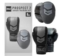 Everlast Prospect 2 Set de Gants de Boxe et Pattes d'ours Enfant (Noir/Gris) 8oz, Equipement de Boxe Junior Protecteur et Confortable - Equipement Everlast Authentique