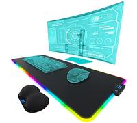 Everlasting Comfort Large Gaming Mouse Pad - 15 Color Modes with 2 Brightness Levels RGB for Gamers Extra Long Desk Mousepad Wrist Rest XL, Big, Extended LED Light Mat, Noir, (S-06BK)