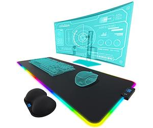 Everlasting Comfort Large Gaming Mouse Pad - 15 Color Modes with 2 Brightness Levels RGB for Gamers Extra Long Desk Mousepad Wrist Rest XL, Big, Extended LED Light Mat, Noir, (S-06BK)